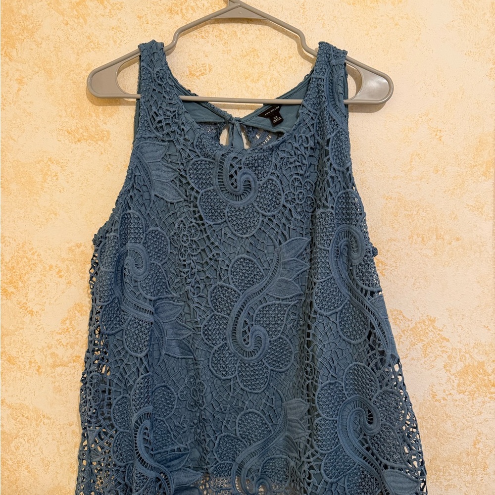 Ann Taylor Teal Lace Sleeveless Blouse